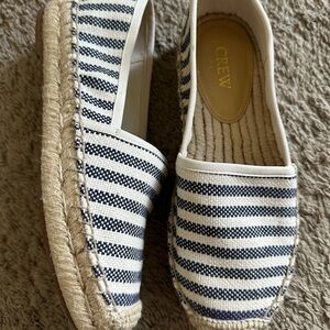 J. Crew Navy and White Striped Canvas Espadrilles